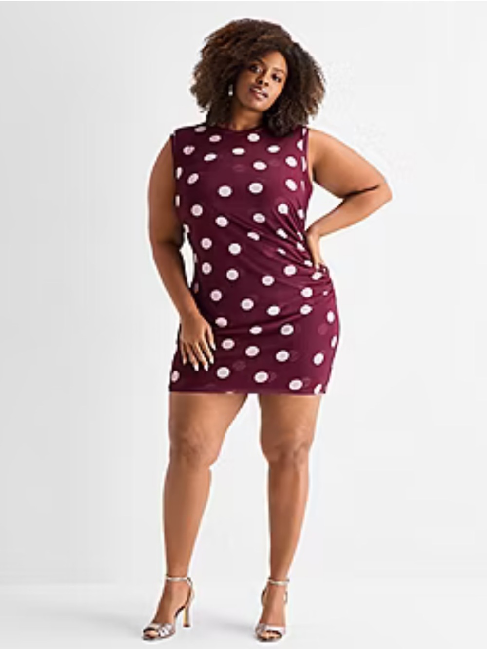 Ashley Graham Crew Neck Sleeveless Dots Bodycon Dress